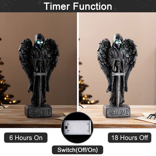 Glitzhome® 12" Halloween Lighted Resin Grim Reaper Table Decor with Timer